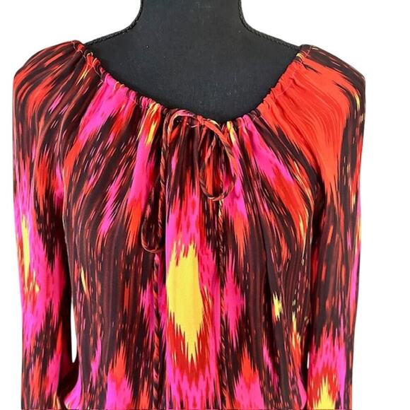 Haute Hippe Silk Ikat Geometric Print Mini Dress Long Sleeve Size Medium - Picture 3 of 8